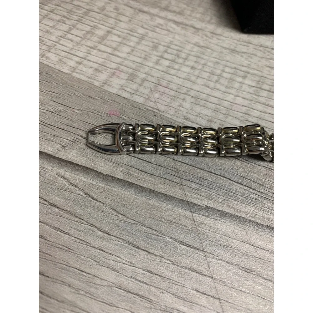 Two Tone Panther Link Bracelet Silver Gold Tone Fold Over Clasp 7 Inch Vintage
